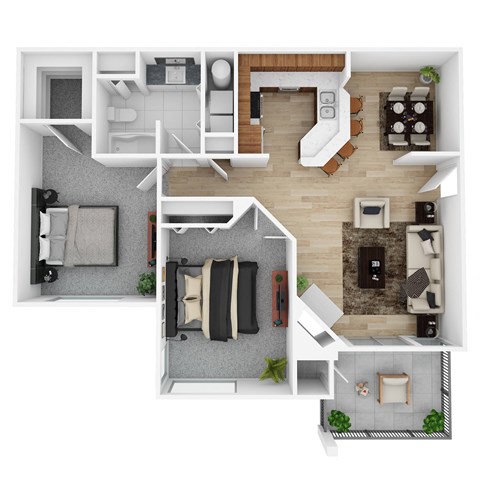 Floor plan for 2 beds, 1 bath, 991 sqft